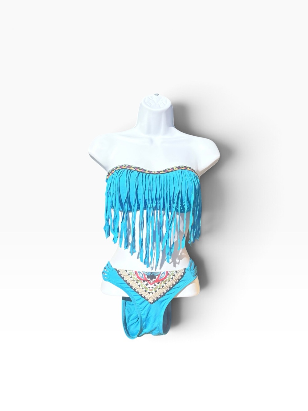 Lucky Brand Vintage Y2K Turquoise Fringe Bikini Swimsuit Size Medium